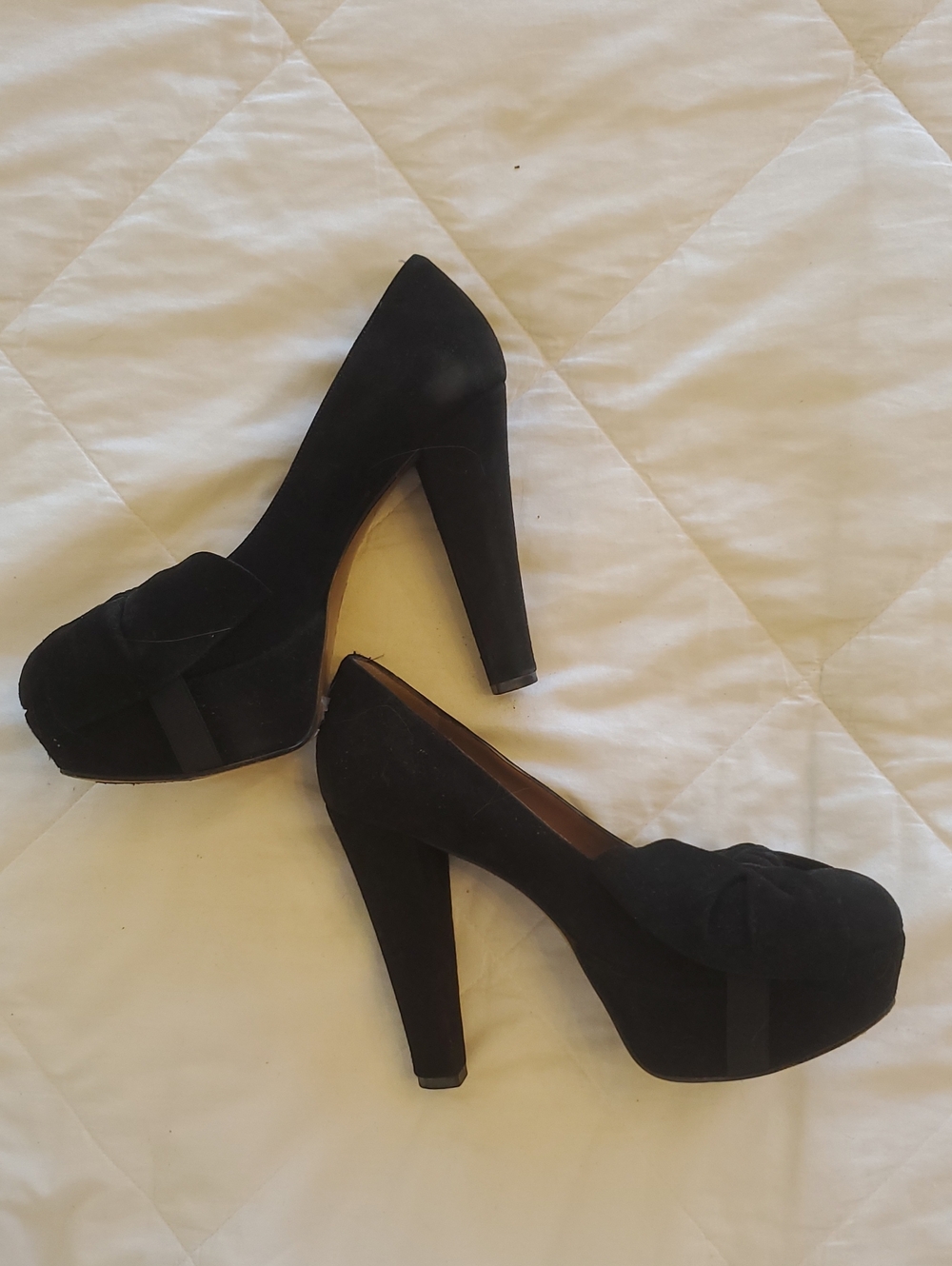 Chloe Black Suede Platform Pumps with Bow Accent